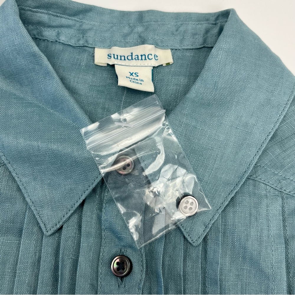 Sundance Katina Shirt 100% Linen Pintuck Tunic Top Button Front Blue XS NWOT - Picture 3 of 10